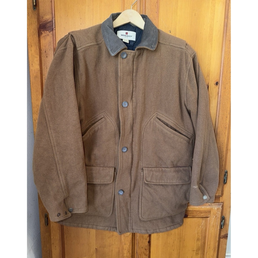Woolrich Men's L Vintage Wool Blend Jacket Coat Brown Zip Button Overcoat READ